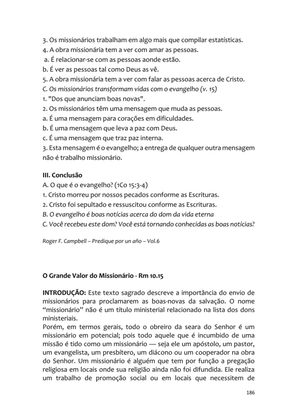 Sermões Missionários - Centenas de esboços de sermões sobre Evangelização e Missões — page 186