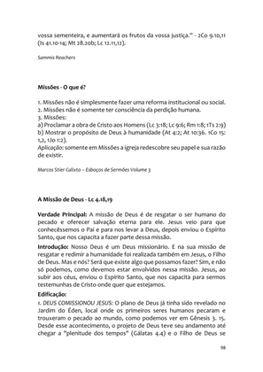 Sermões Missionários - Centenas de esboços de sermões sobre Evangelização e Missões — page 98
