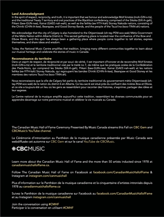 Canadian Music Hall of Fame Ceremony Program — page 2