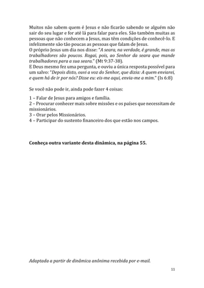 Dinâmicas Missionárias - Dinâmicas e quebra-gelos para promover a visão missionária em sua igreja, grupo e família — page 11