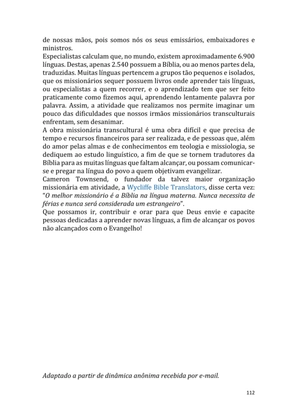 Dinâmicas Missionárias - Dinâmicas e quebra-gelos para promover a visão missionária em sua igreja, grupo e família — page 112