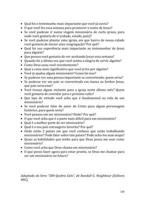 Dinâmicas Missionárias - Dinâmicas e quebra-gelos para promover a visão missionária em sua igreja, grupo e família — page 126