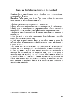 Dinâmicas Missionárias - Dinâmicas e quebra-gelos para promover a visão missionária em sua igreja, grupo e família — page 45