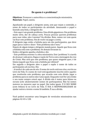 Dinâmicas Missionárias - Dinâmicas e quebra-gelos para promover a visão missionária em sua igreja, grupo e família — page 9