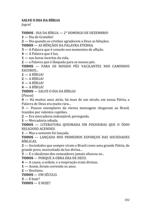 Celebrando as escrituras: Uma coletânea de recursos para vivermos e celebrarmos a Bíblia Sagrada — page 182